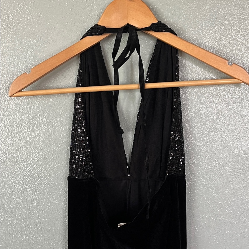 Bozzolo Black Sequin Velvet Halter Jumpsuit - Picture 7 of 14